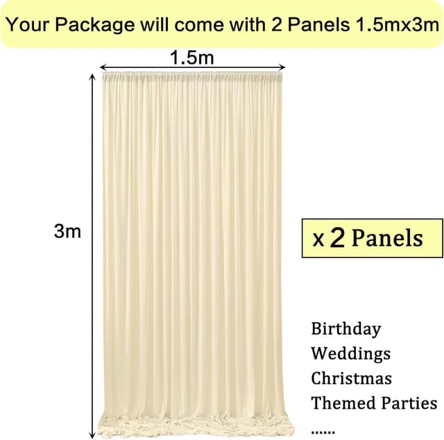 Detalle de 3x3 m Champagne Vorhang für Kulissen (Sekt-Hintergrund) aus Polyester – 2 Platten, für Hochzeit, Party & Fotos