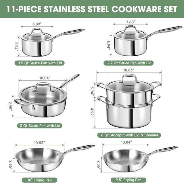 Detalle 2 de 3-Ply Stainless Steel 11-Piece Cookware Set