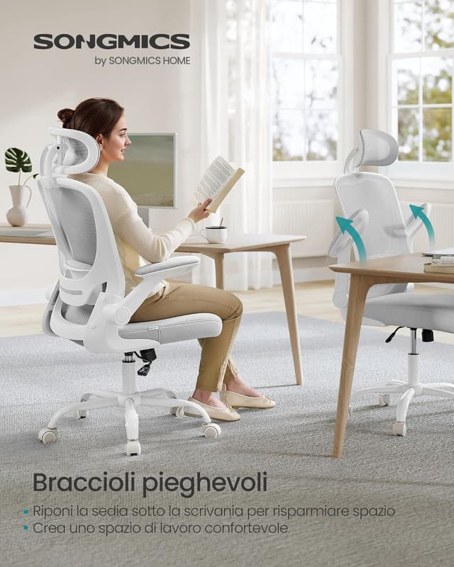 Detalle de SONGMICS OBN047G01 – Sedia da ufficio girevole ergonomica con rete, supporto lombare e poggiatesta