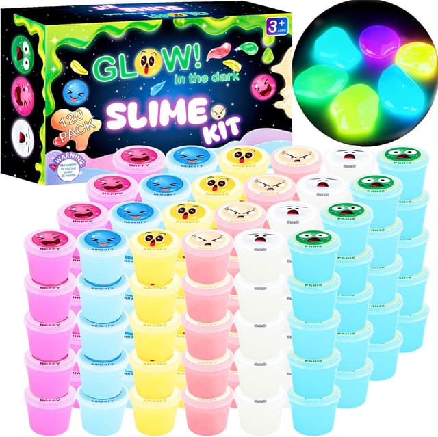 Detalle de 120 Pack Galaxy Slime Kit for Kids – Glow in the Dark DIY Luminous Slime (neon colours)