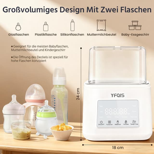 Detalle de YFQIS Flaschenwärmer für Muttermilch 10-in-1 mit Sterilisator, 7/24h Warmhaltefunktion und BPA-frei
