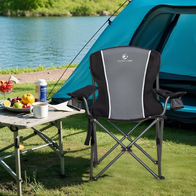 Detalle de ALPHA CAMP Set of 2 Folding Camping Chairs for Adults (High Back, Cup Holder, Up to 160kg)
