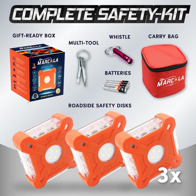 Detalle de MARCALA Emergency LED Road Flares 3-Pack