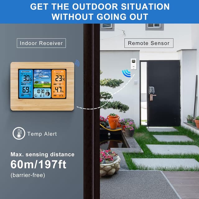Detalle 1 de ONEVER Estación Meteorológica Digital Inalámbrica 🌡️ Barómetro y Alerta