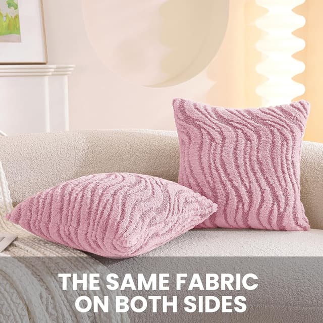 Detalle de Lot de 2 housses de coussin Ystyle 40x40 cm en peluche Water Ripple (rose)