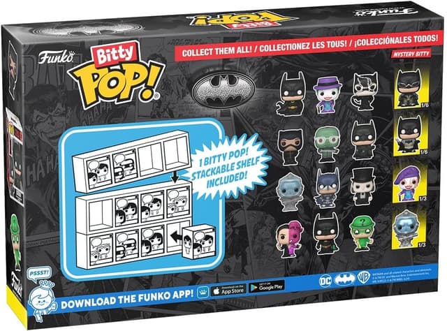 Detalle de Funko Bitty Pop! Batman 85th Freeze 4PK mystery mini figures (DC Comics) – stackable shelf included