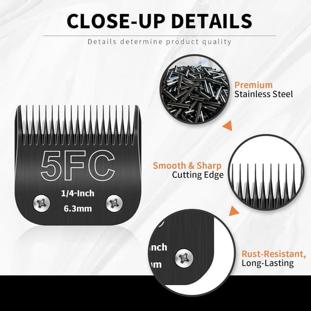 Detalle de ZATEIRL Confezione da 3 lame 5FC staccabili in acciaio 1/4 pollici (6,3 mm) compatibili con macchine per toelettatura