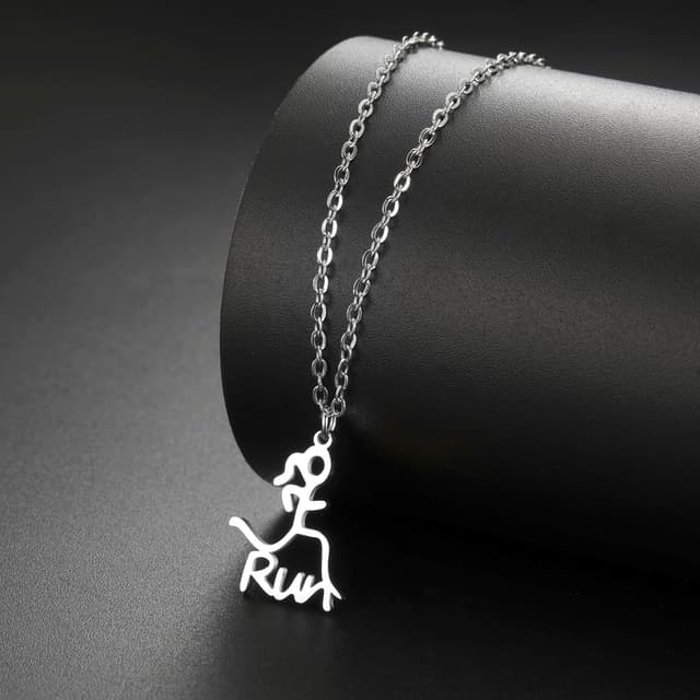 Detalle de VASSAGO Läufer Halskette aus Edelstahl – Motivation für Marathon & Training