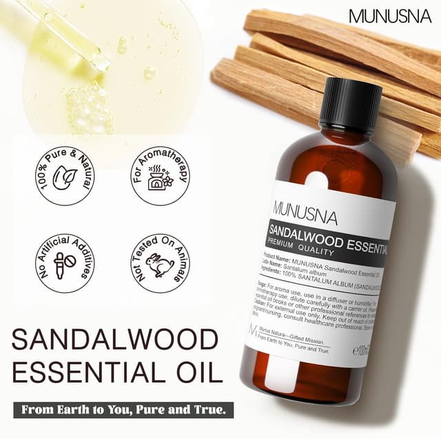 Thumbnail 2 de MUNUSNA 100% Natural Sandalwood Essential Oil (Sandalwood Oil) – 100ml for Aromatherapy, Skin & Home DIY