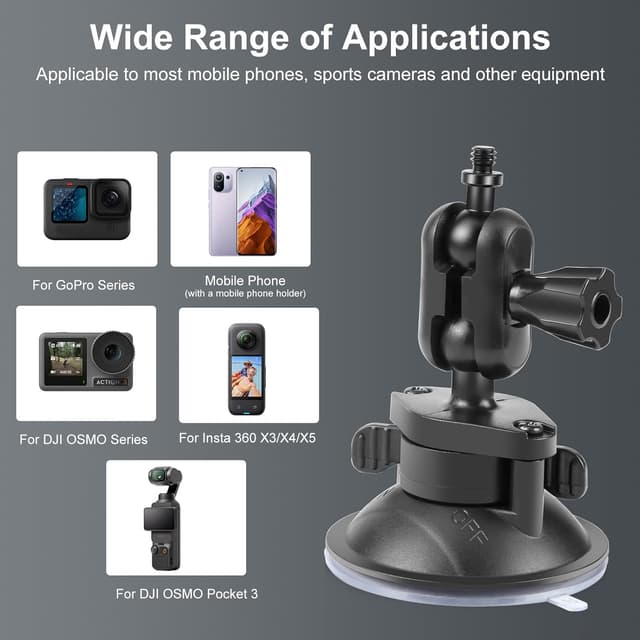 Detalle 1 de PULUZ 1/4 Arm Saugnapfhalterung für Actioncams