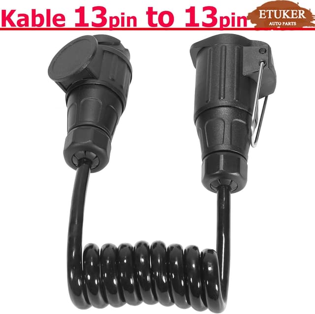 Detalle 2 de ETUKER 13-pin 1.1m Trailer Extension Spiral Cable (male to female) for 12V towbar wiring
