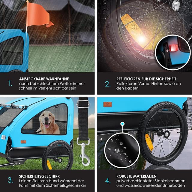 Detalle de KESSER® Hundeanhänger Boxer 2-in-1: Hundebuggy/Fahrradanhänger für bis zu 45 kg – ca. 250 l, klappbar