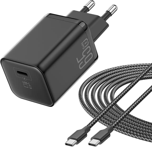 Detalle de ViSSKO cargador de 65W para MacBook Air con USB-C PD 3.0 y GaN II (cable trenzado USB-C de 2 m)