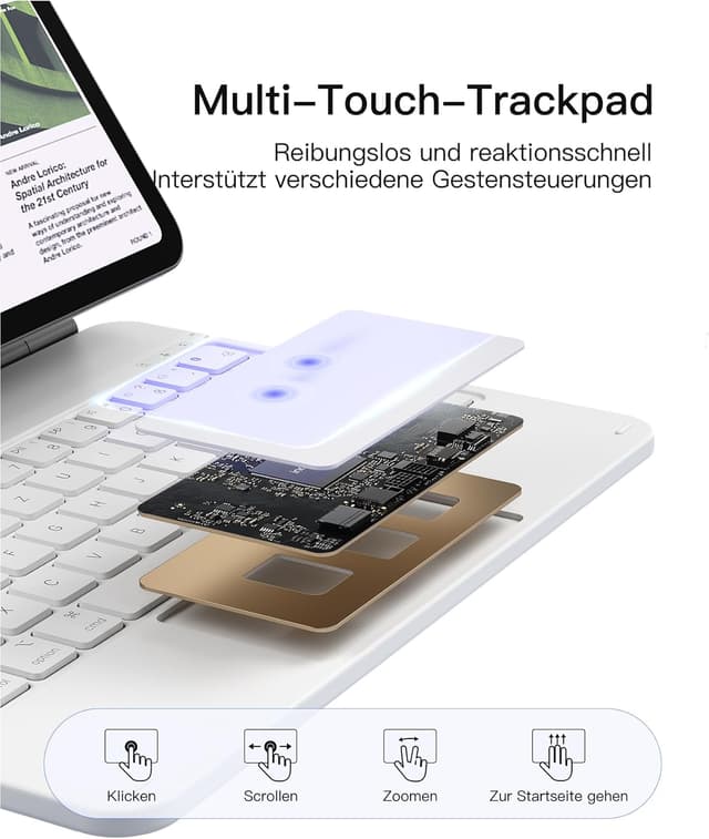 Thumbnail 6 de Inateck NeoMagic Magnetische Tastaturhülle für iPad A16 11 Zoll (2025) & iPad 10. Gen 10,9 Zoll – mit Touchpad, Hintergrundbeleuchtung (KB09119)