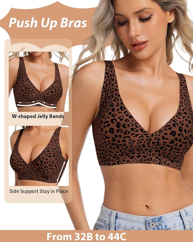 Detalle de HOWIN Jelly Deep V Wireless Push Up Bra (No Underwire, Seamless Full Coverage)
