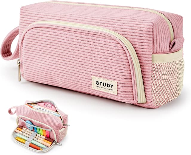 Detalle de KALIDI Corduroy Pencil Case with Multi Pockets (8.3 x 3.5 x 4 in)