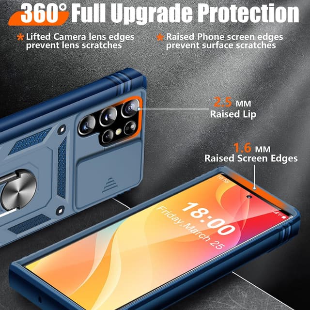 Detalle de Giyer Handyhülle für Samsung Galaxy S23 Ultra 5G mit 360° drehbarem Metall-Ring-Ständer (blau)