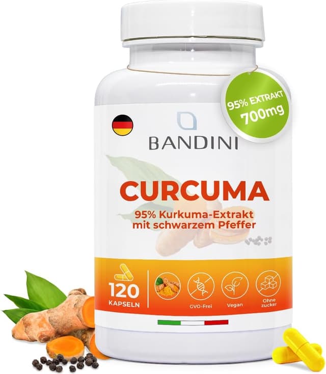 Detalle de Bandini® Curcuma 700 mg Kurkuma pro Kapsel (mit Piperin) – 120 Kapseln