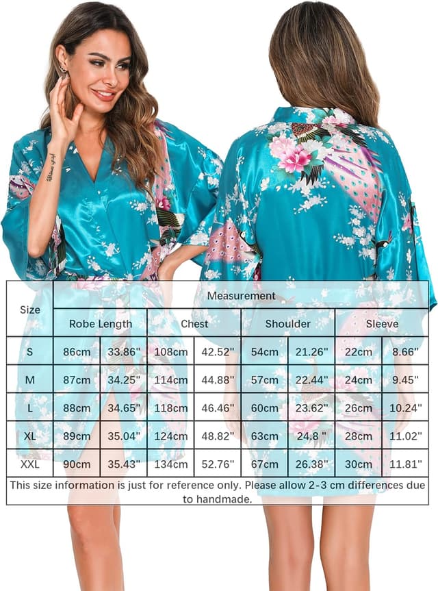 Detalle 2 de Kimono satin court Vlazom pour femme (mariage, EVJF, nuisette) en polyester