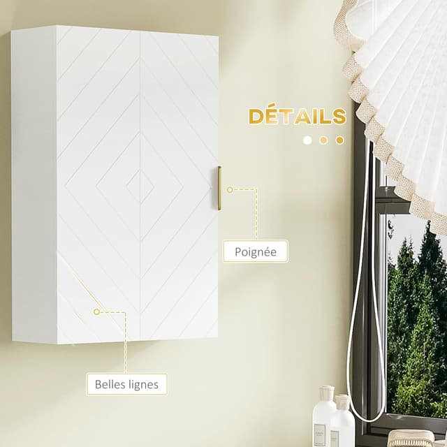 Detalle de Kleankin armoire murale de salle de bain avec étagère réglable (40 x 15 x 60 cm)