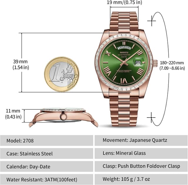Detalle de NIBOSI Orologio da uomo analogico al quarzo con lunetta tempestata di diamanti, impermeabile 3 ATM e datario
