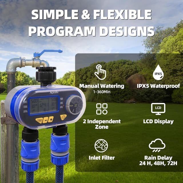 Detalle de Aqualin timer per irrigatori con 2 uscite, due valvole programmabili e Rain Delay