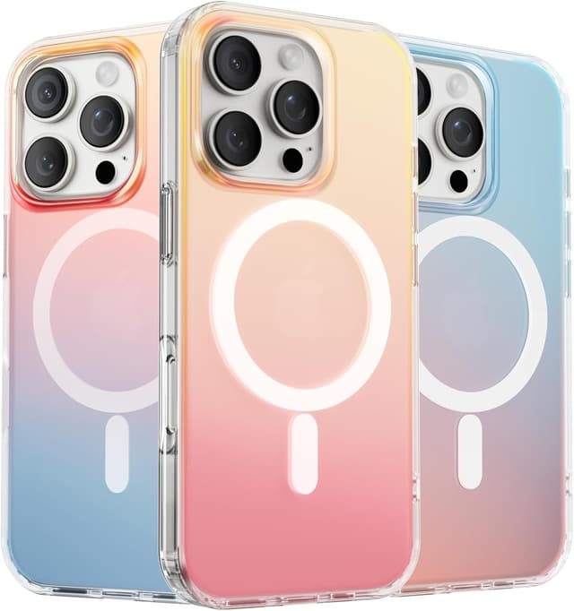 Detalle de ORNARTO iPhone 16 Pro MagSafe-compatible shockproof rainbow case (6.3 inch) – Sunset iridescent