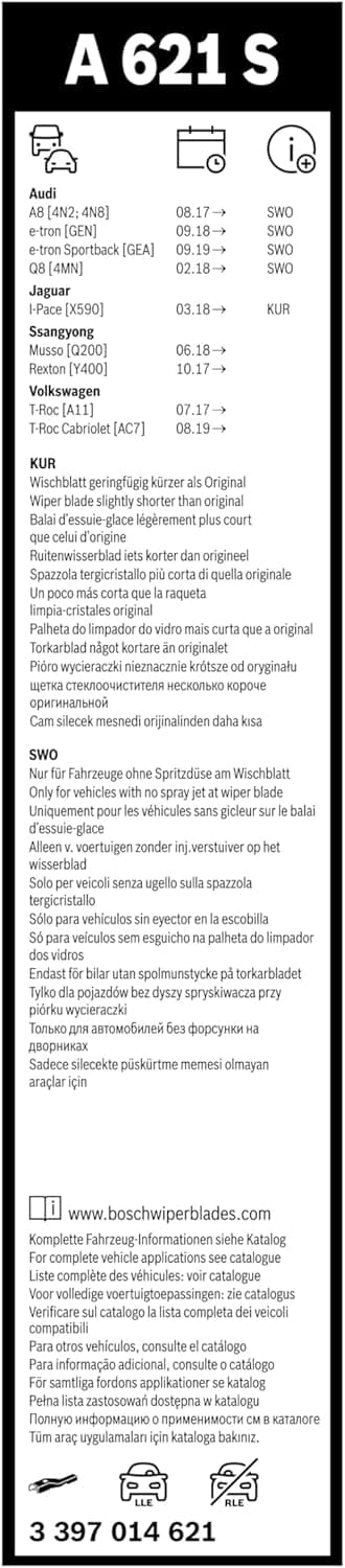 Detalle de Bosch Aerotwin A621S 650/500 mm limpiaparabrisas