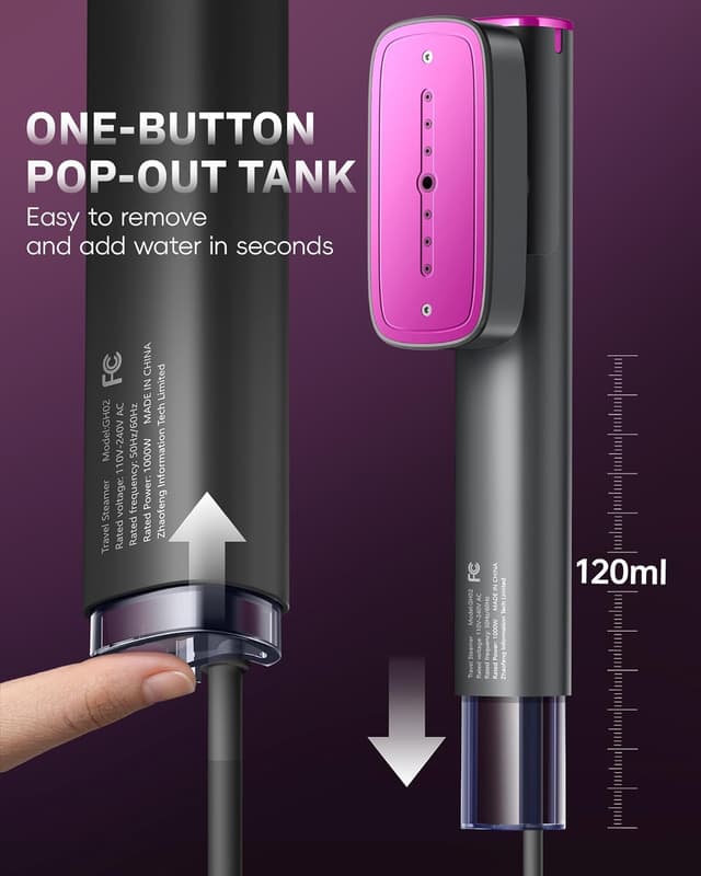 Thumbnail 6 de OGHom Steamer for Clothes (110–240V) 2-in-1 Travel Steamer & Iron, 1000W Handheld Wrinkle Remover