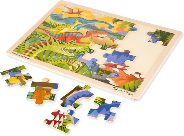 Detalle de Melissa & Doug Holzpuzzle Dinosaurier (24 Teile) auf Holztablett