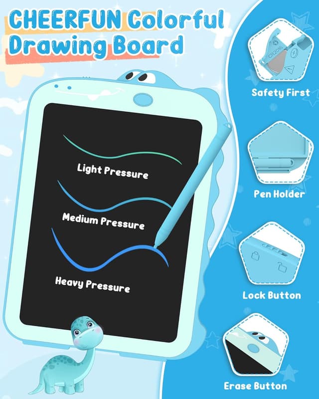 Detalle de Tablette dessin enfant dinosaure « ardoise magique » effaçable 8,5 pouces