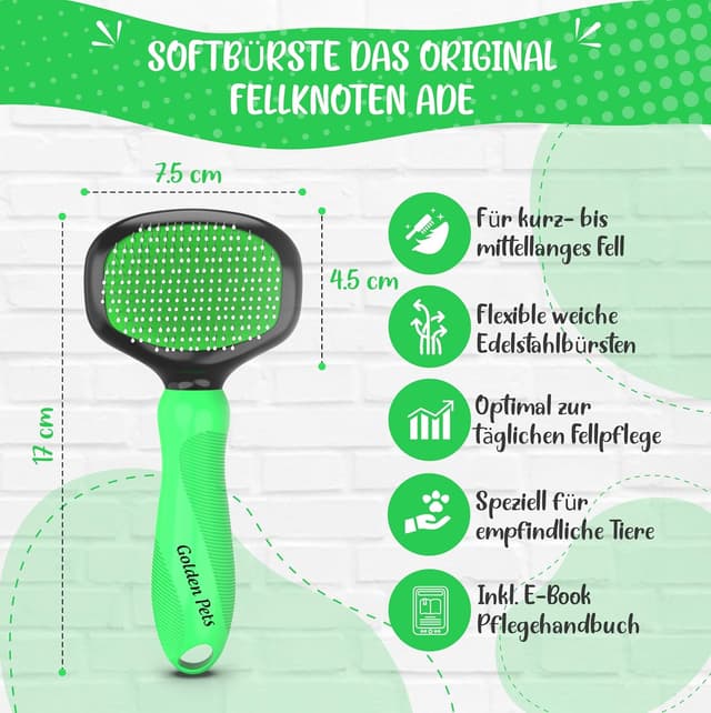 Detalle 2 de Golden Pets TESTURTEIL SEHR GUT Softbürste – sanfte Fellpflege mit Schutzpunkten für Hund, Welpe, Katze & Co.
