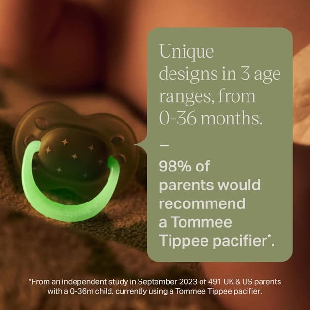 Detalle 2 de Tommee Tippee NightGlow Dummy (18-36 Months) – 4 Pack, Glow in The Dark