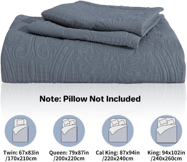 Detalle de DUJUIKE Tagesdecke Bettüberwurf 220x240 cm (blaugrau) – doppelseitige leichte Steppdecke