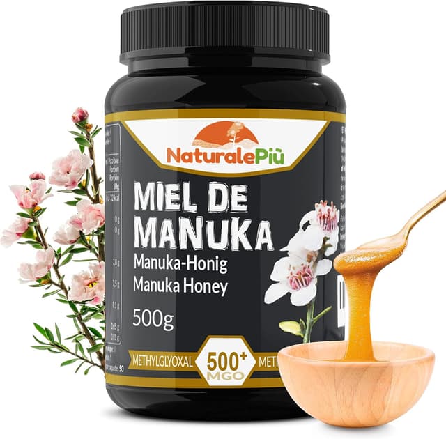 Detalle de NaturalePiù Miel de Manuka 500+ MGO (500 g) brut et bio de Nouvelle-Zélande