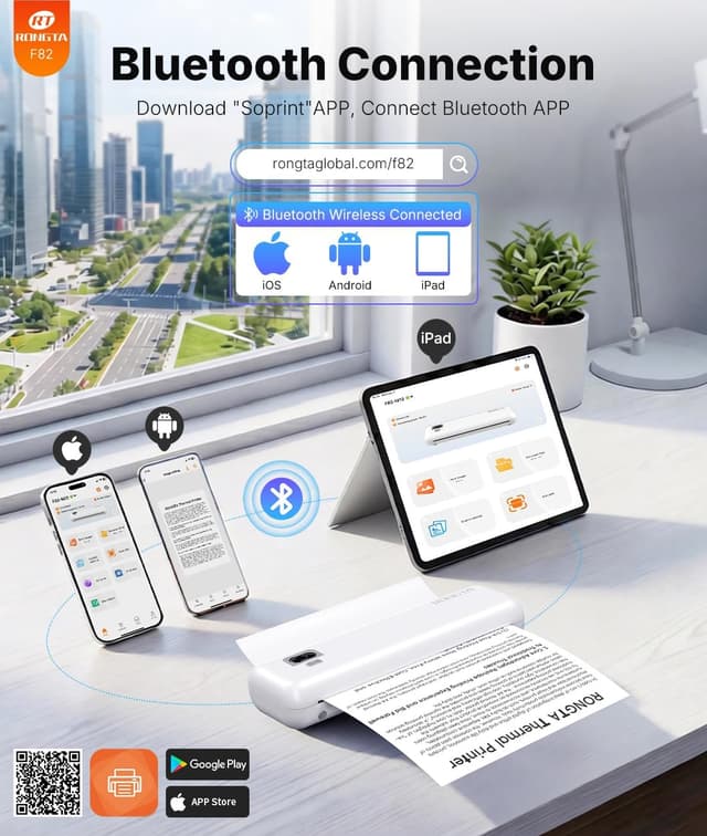 Detalle 2 de Rongta F82 Portable Wireless Thermal Printer (Inkless) for Travel, A4, Bluetooth & USB — White