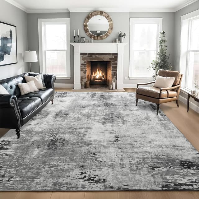 Detalle 2 de Ompaa Living Room Rug 7x10 Gray — Machine-Washable Abstract Faux Wool Area Rug