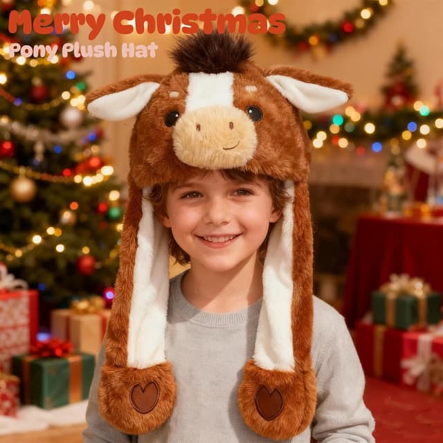 Detalle de Deletoys Animal Hat with Moving Ears, Jumping Pop-Up & Beating Plush Cap for Kids