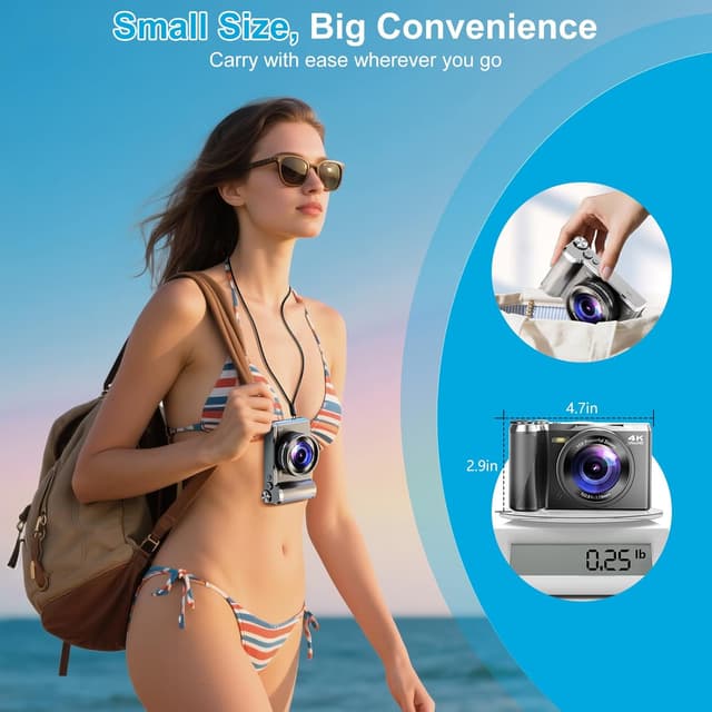 Thumbnail 6 de 4K Digital Camera for Photography & Travel (56MP Autofocus, 3" 180° Flip Screen, 32GB Card Included)