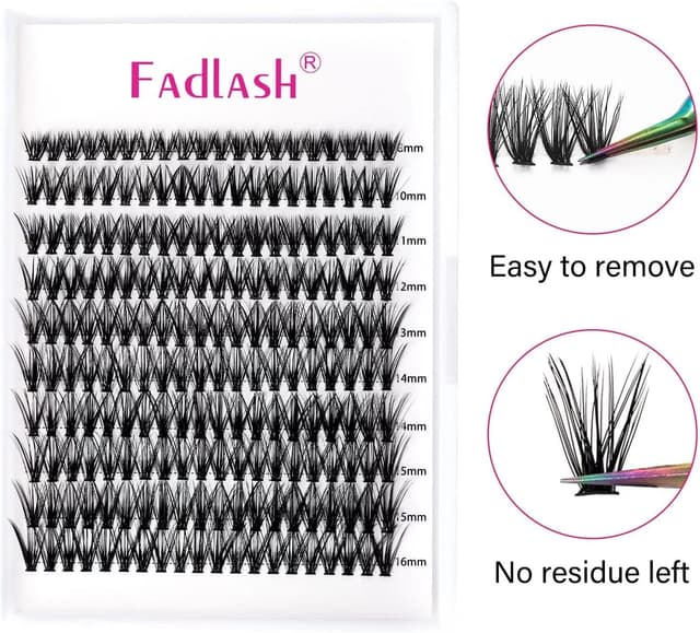 Thumbnail 6 de FADLASH DIY 40 extensions de cils en cluster root, volume russe, noir 0,07 C (8–16 mm) — mixte 10 lignes/20 pcs