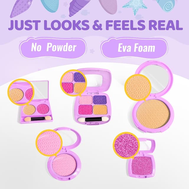 Detalle de INNOCHEER Mermaid Pretend Makeup Kit for Toddlers (Fake Makeup for Girls Purse Play)