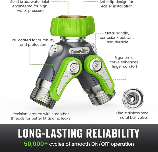 Detalle de RAINPOINT Y-Verteiler 3/4" für Wasser, 2-Wege Verteiler mit unabhängigem Schalter und Metallgehäuse