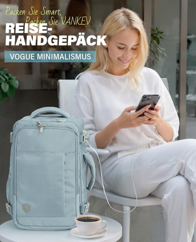 Detalle 2 de VANKEV Ryanair Handgepäck 40x20x25 Laptop Rucksack 14 Zoll