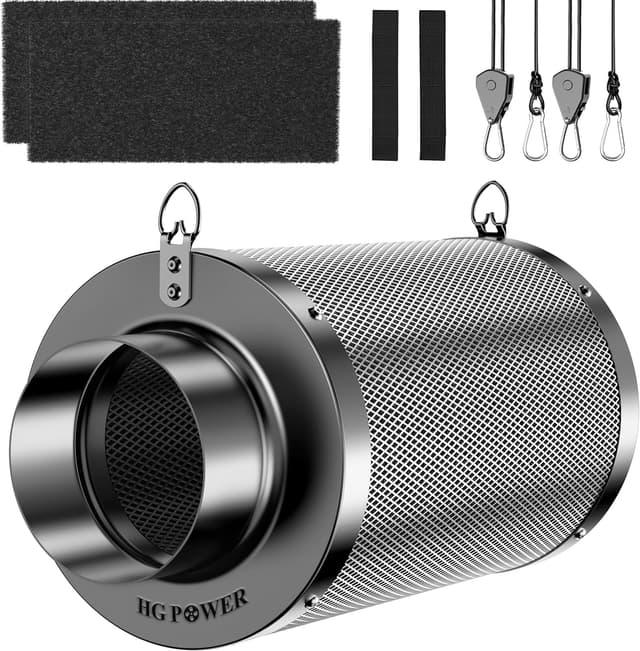 Detalle de HG Power Filtre à charbon actif 100 mm (250 mm) RC-48 avec 2 pré-filtres – contrôle des odeurs pour ventilation en intérieur
