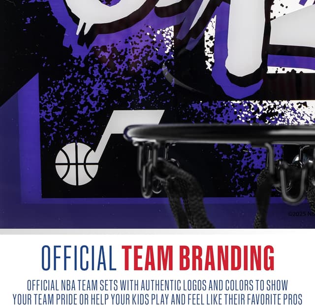 Detalle de Franklin Sports Utah Jazz Over-the-Door Kids Basketball Hoop Set (Mini Hoop + Ball)