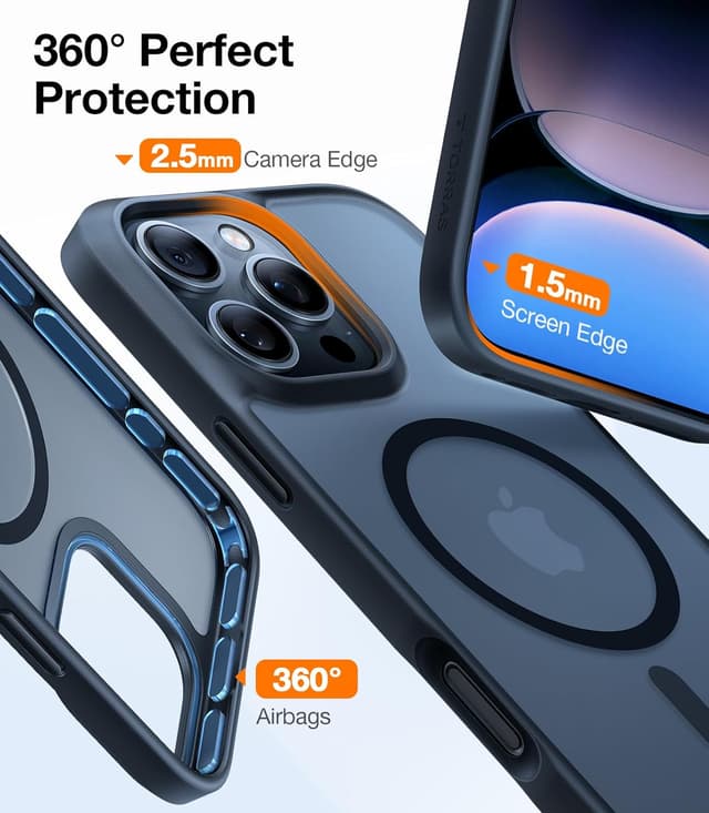 Detalle de Torras 12FT Military Shockproof iPhone 15 Pro MagSafe case with MagSafe magnets, 20W charging support and titanium buttons (black)