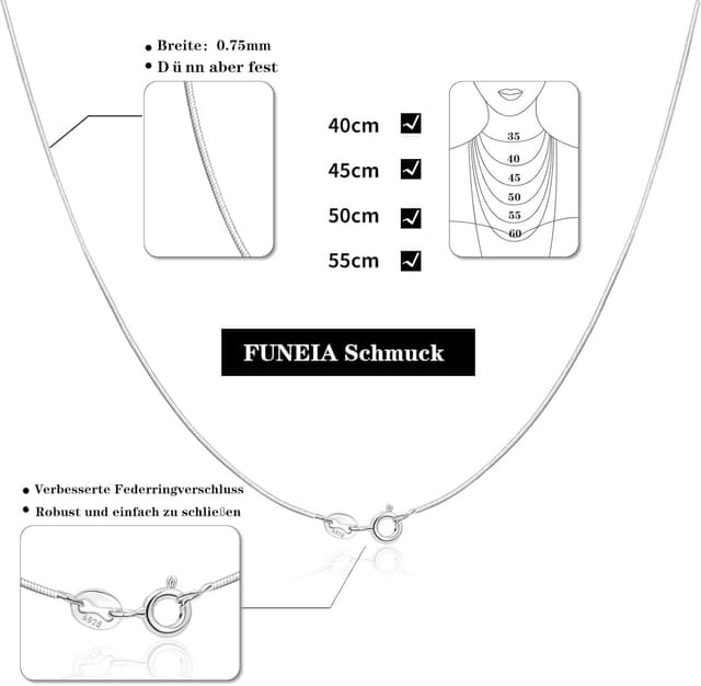Detalle de FUNEIA 925 Sterling-Silber Kette Damen – verstellbare Halskette 40–60 cm, ohne Anhänger