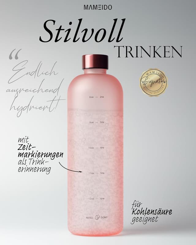 Detalle 2 de MAMEIDO Trinkflasche 1,5 l mit Zeitmarkierung