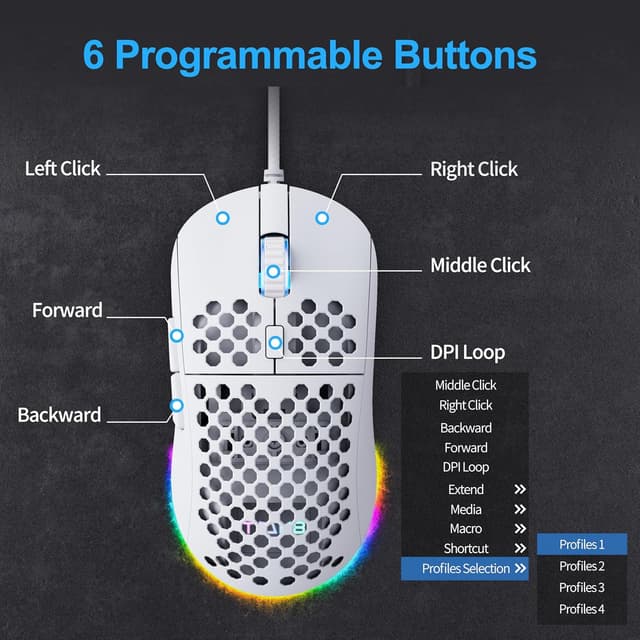 Detalle de Dierya TMKB M1SE Gaming Maus 12800 DPI