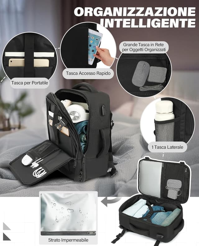 Detalle de Zaino VANKEV Easyjet 45x36x20 da viaggio aereo 30L con scomparto PC fino a 15,6